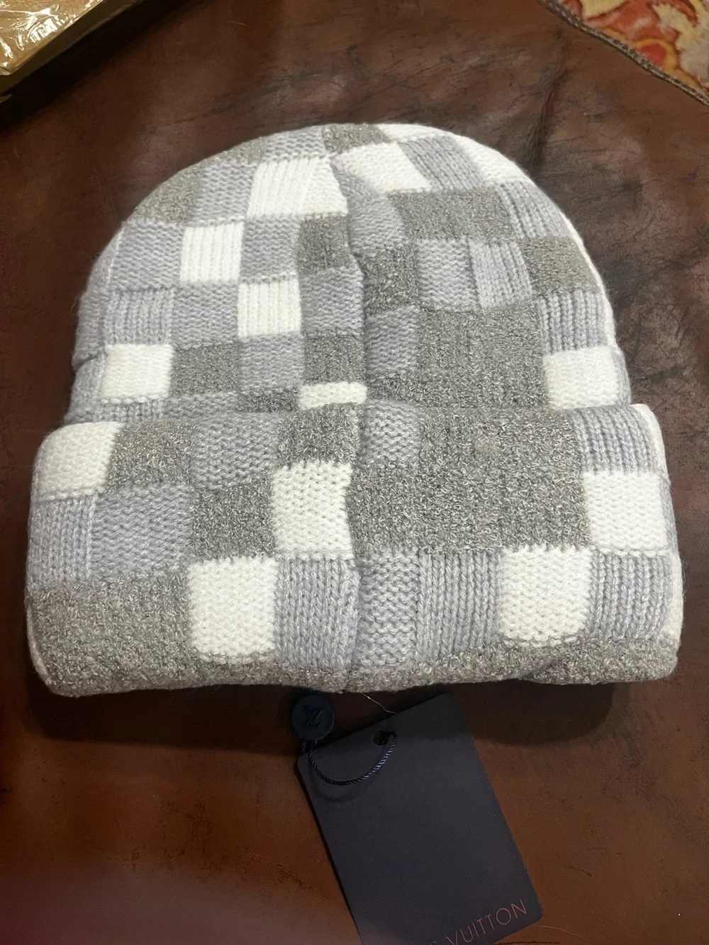 Louis. Vuitton. CRUSH Pearls Light Gray Beanie Hat
